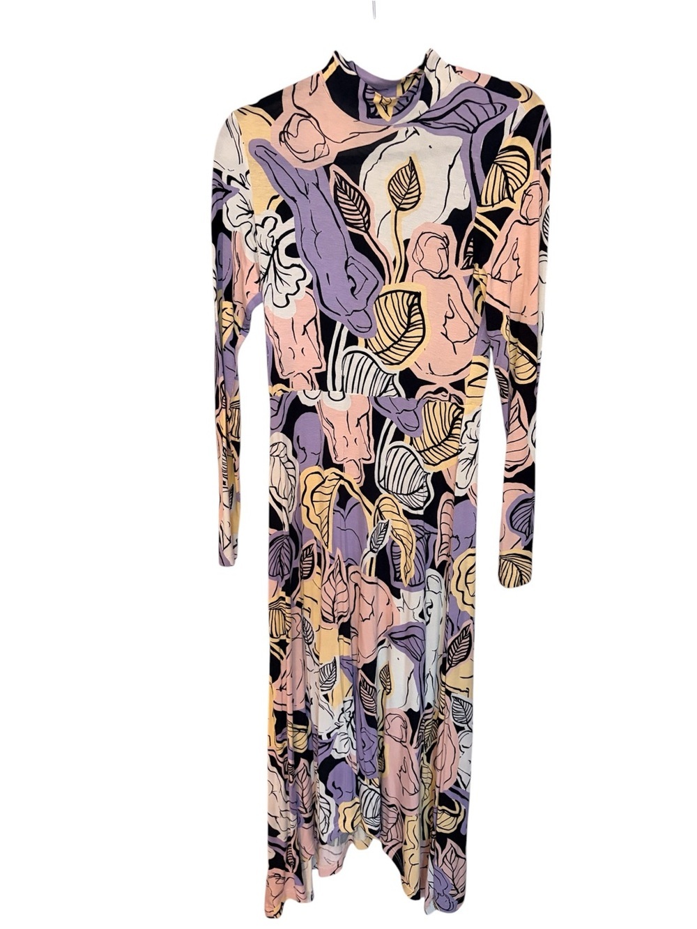 Monki Pastel Floral Print Long-Sleeve Maxi Dress — Pink, Lavender & Cream